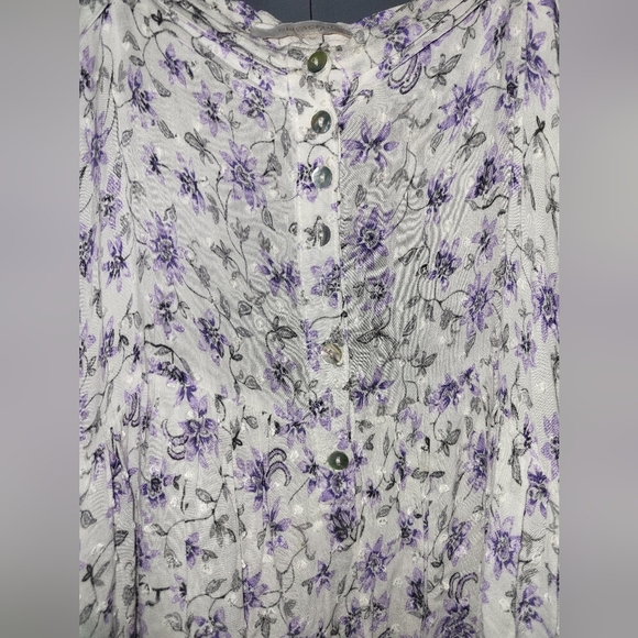 Olivaceous - Floral Tiered Lilac Print Swiss Dots Rayon Maxi Dress- Size M - Picture 4 of 8